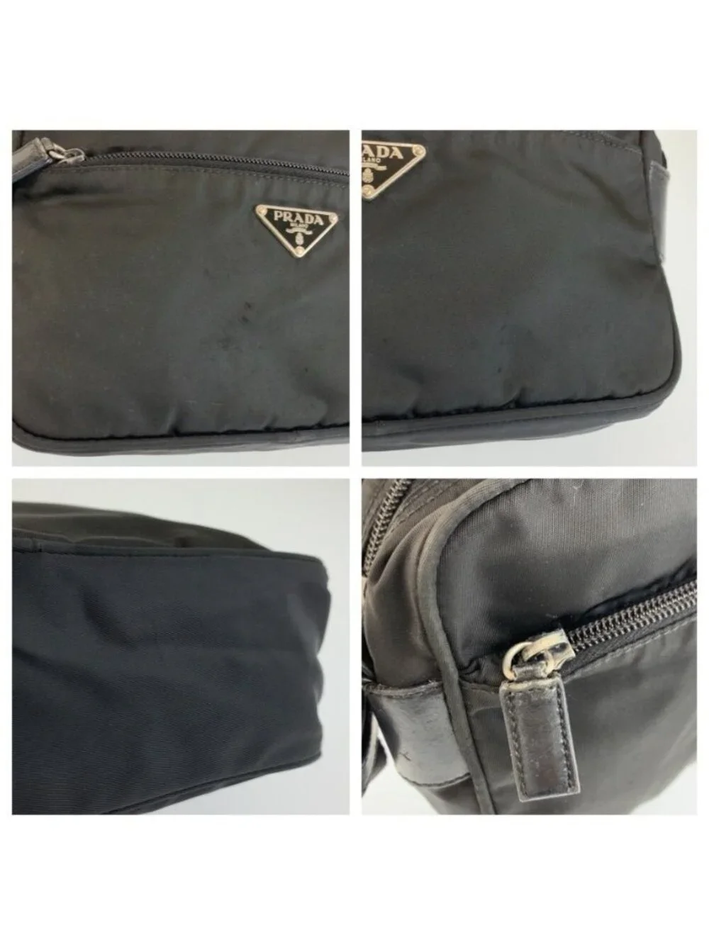 Prada Tessuto Black Silver Nylon Shoulder Bag Pochette